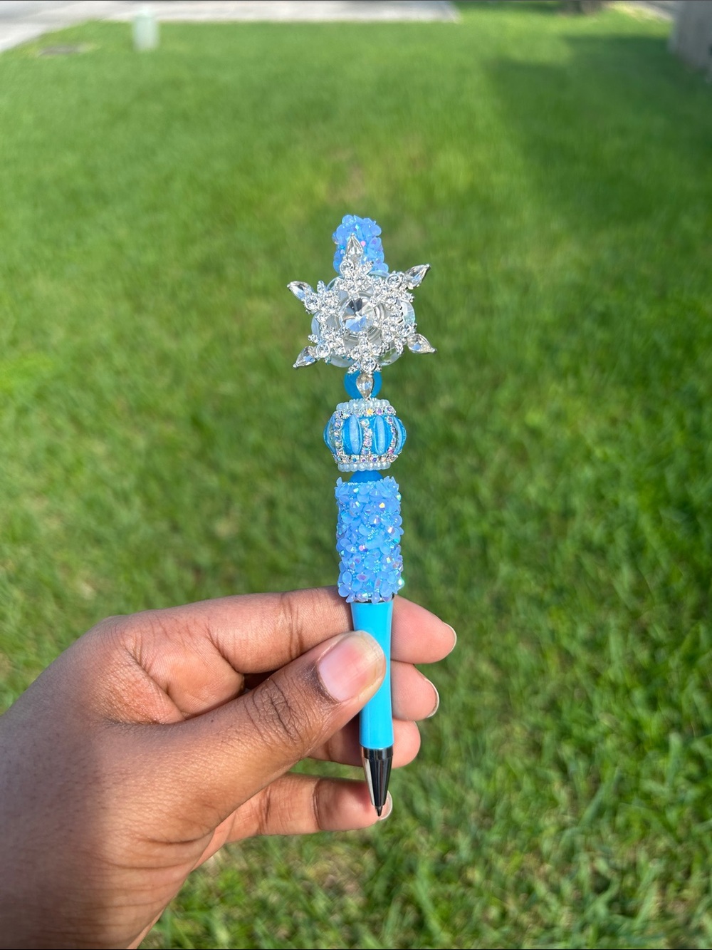 Handmade Spinning Snowflake Beaded Pen | Custom Winter Ice Bling Pen